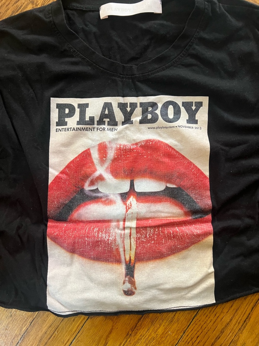 PLAYBOY Black Tee with Red Lip Graphic